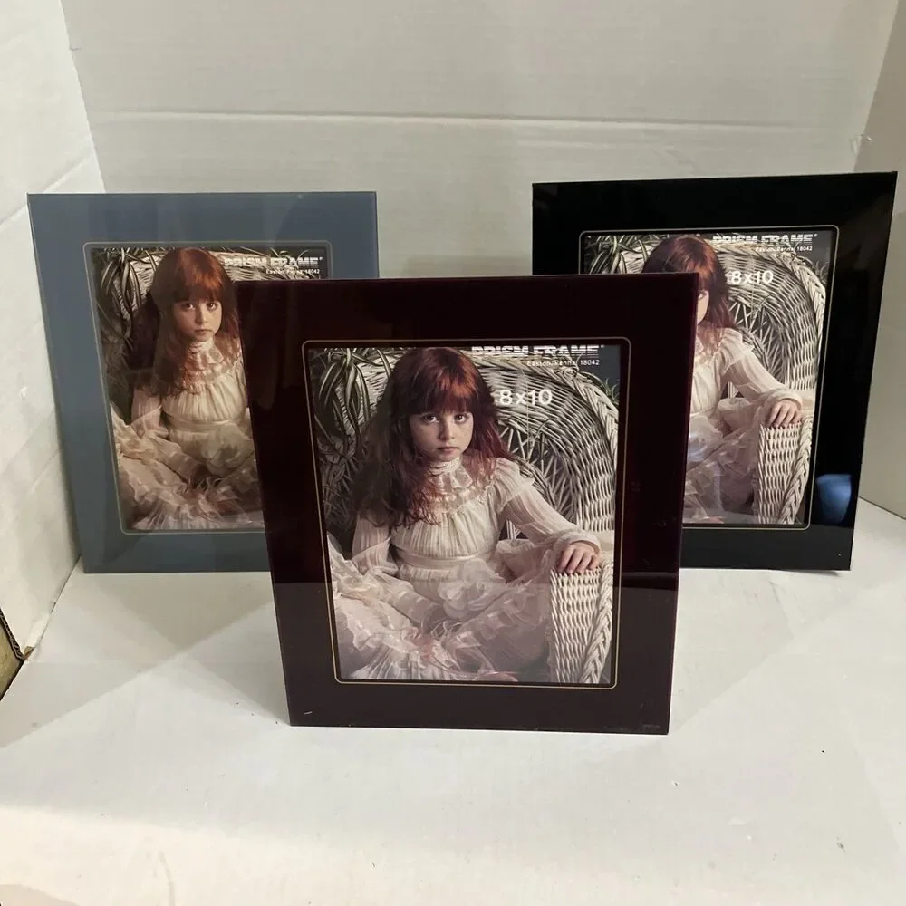 3 Vintage Prism Frames 8x10 Hard Acrylic Black Blue Marroon Gold Accent Easel